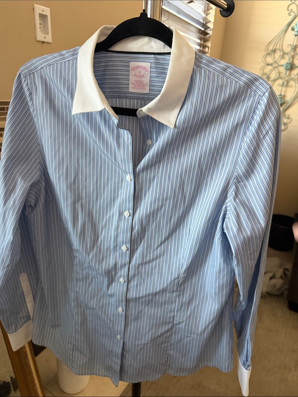 Brooks Brothers Light Blue Pinstripe Button-Down Shirt with White Collar
